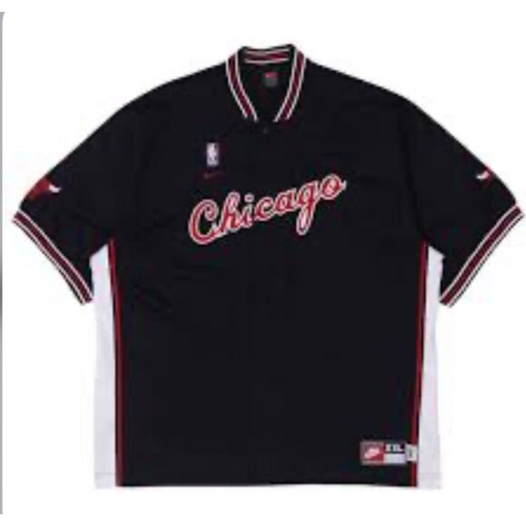 VTG Nike Chicago Bulls Men Black Snapped Front Short Sleeve Jersey Size 3XL - Picture 1 of 12
